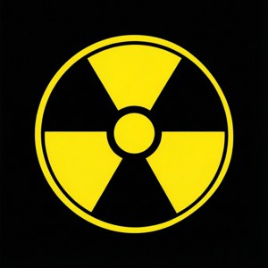 En flat illustrasjon av et strålingstrefoil-symbol på svart bakgrunn. — Motorola Razr 2026 Bakgrunner