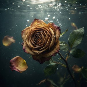 Død rose nedsenket i grumsete vann, uhyggelig rolig, flytende kronblader. — Huawei nova Flip S Bakgrunner