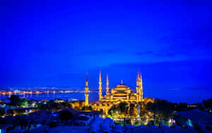 Sultan Ahmed-moskeen i Istanbul blå kveld