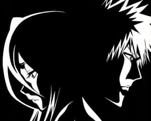 Svart-hvitt anime-scene