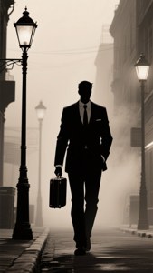 Svart anime noir-bakgrunnsbilde av mann i dress i tåke. — Svart anime Bakgrunner