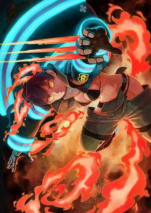 Tamaki Kotatsu med katteører og hale laget av ild fra Fire Force fanart bakgrunnsbilde — OnePlus Pad 4 Bakgrunner