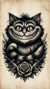 Cheshire Cat i tradisjonell tatoveringsflash-stil. — Cheshire Cat Bakgrunner