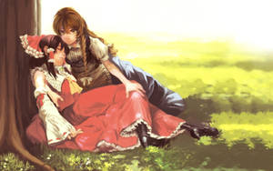 Anime lesbisk Reimu og Marisa bakgrunn — Anime lesbisk Bakgrunner