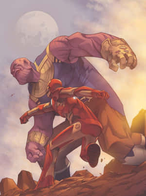 Tony Stark kjemper mot Thanos for universets skjebne. — Galaxy Z TriFold Bakgrunner