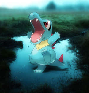 Totodile i en ekte vannpytt — Pokemon Bakgrunner