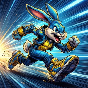 Turbo Bunny som suser av gårde med bevegelseseffekter i tegneseriestil. — Huawei nova Flip Bakgrunner