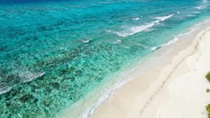 Luftfoto av krystallklart turkis hav og hvit sandstrand. — Hav Bakgrunner