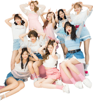 Twice Kpop Gruppe Poserer i Glade Antrekk
