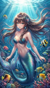 Anime-havfrue som svømmer med fisk i et korallrev. — iPhone 5 Bakgrunner