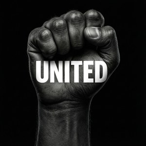 Svart knyttneve med 'UNITED'-tekst, typografisk stil. — Tecno Phantom V Flip Bakgrunner