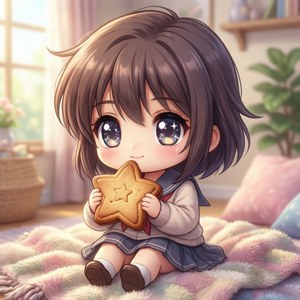 Chibi Ushio som holder en stjernekake fornøyd — Infinix Zero Bakgrunner