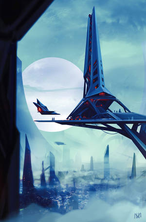 Forhåndsvisning av bakgrunnsbilde romstasjon, by, sci-fi, fremtid, kunst — Honor MagicPad4 Bakgrunner
