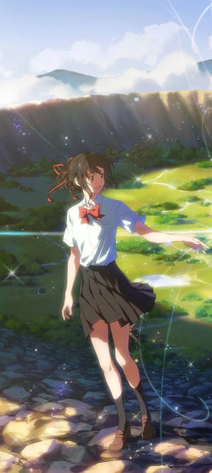 Vakker Mitsuha Kimi No Na Wa Telefon — Galaxy S26 Ultra Bakgrunner