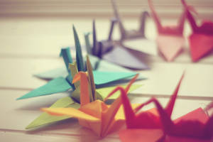 Nærbilde fargerike papirtraner origami foto bakgrunnsbilde — 3:2 Bakgrunner