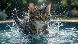 Elementær vannanimekatt som leker i en fontene. — Animekatt Bakgrunner