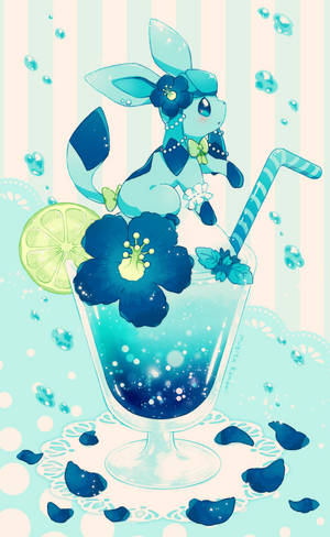 Chibi Glaceon på tropisk drink bakgrunnsbilde — Lenovo Legion Y700 AI Bakgrunner