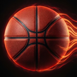 Makrobilde av en basketball som avgir brennende varmebølger i Heat-farger. — Galaxy Watch Bakgrunner