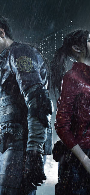 Resident Evil 2 Remake Leon Kennedy og Claire Redfield iPhone bakgrunnsbilde. — iPhone 11 Pro Max Bakgrunner