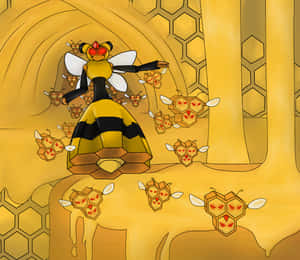 Vespiquen beordrer Combee til angrep — Pokemon Bakgrunner