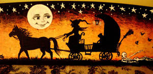 Vintage Halloween Heks i Vogn