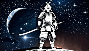 ukiyo-e, japansk kunst, samurai, rom, fusjonskunst, vintage, galakse, måne, tradisjonelt møter sci-fi, retro japansk, teksturert trykk