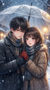 Anime-par i snø under paraply — Anime par GIF Bakgrunner