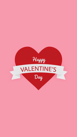 Stort rødt hjerte med teksten «Happy Valentine's Day» i midten på rosa bakgrunn. — Varm Bakgrunner