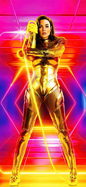 Wonder Woman 1984 Retro gullrustningsbakgrunn — iPhone 18 Pro Bakgrunner