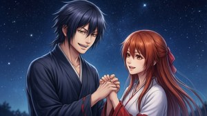 Romantisk bakgrunnsbilde av Yato og Hiyori under stjernene — Anime par GIF Bakgrunner