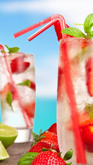 Bakgrunnsbilde med Zesty Strawberry Tom Collins tropiske drinker — 9:16 Bakgrunner