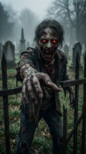 Zombie med glødende røde øyne på kirkegård — iPhone 5 Bakgrunner