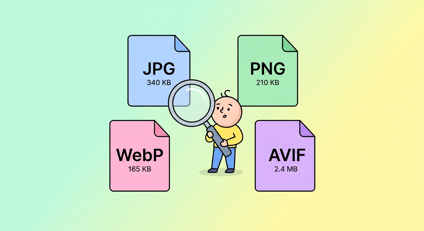 Jukseark for bildeformater — JPG vs PNG vs WebP vs AVIF